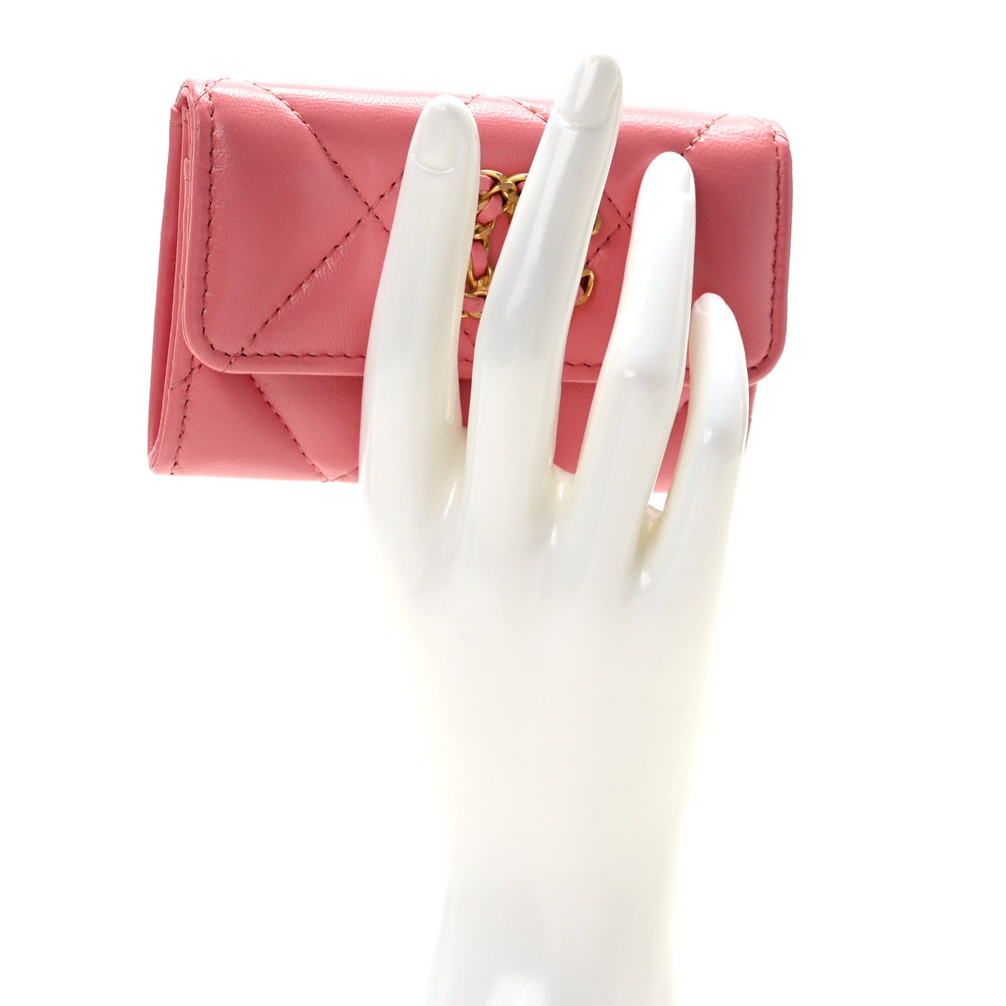 Lambskin Quilted Chanel 19 Flap Card Holder Pink