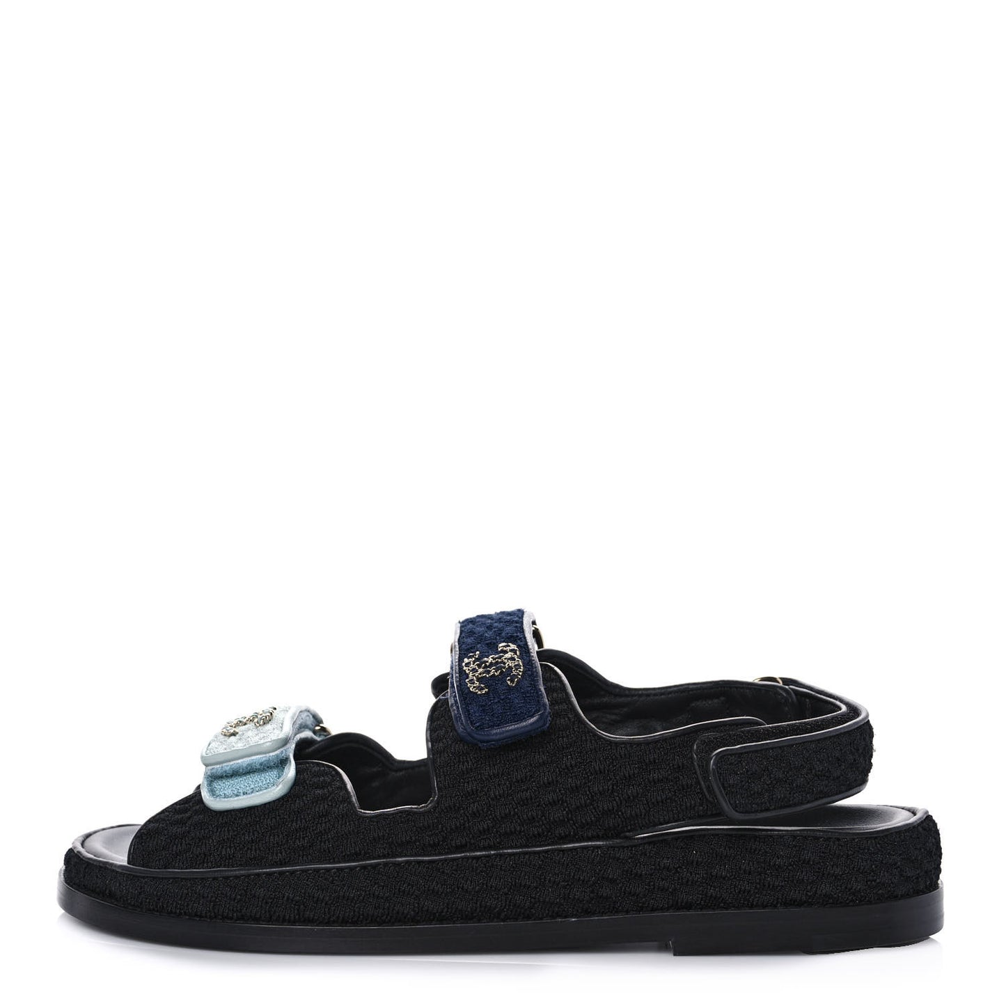 Knit Fabric Velcro Dad Sandals 40 Black Dark Blue Light Blue
