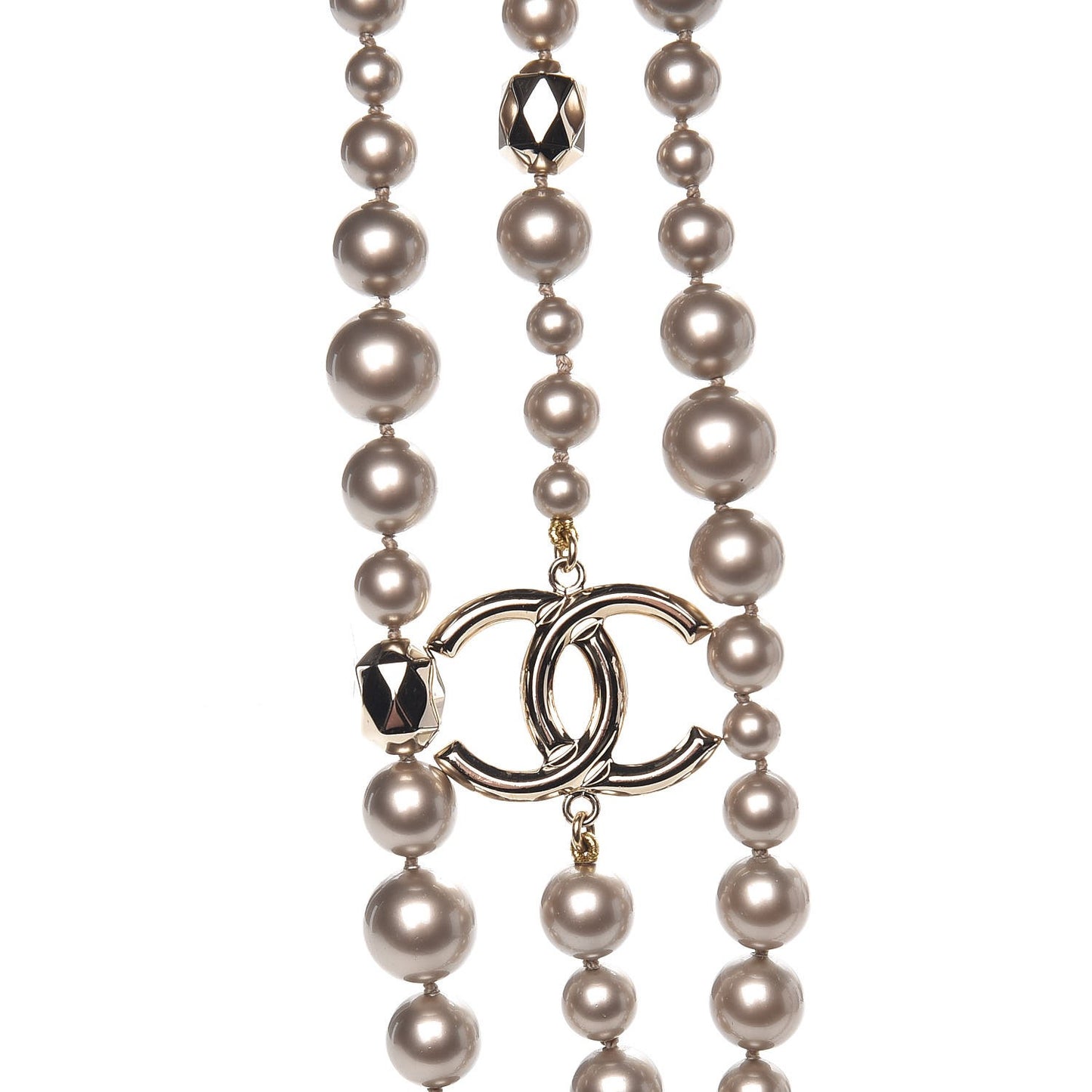 Resin Pearl Multi Strand CC Necklace Golden Pearly Beige