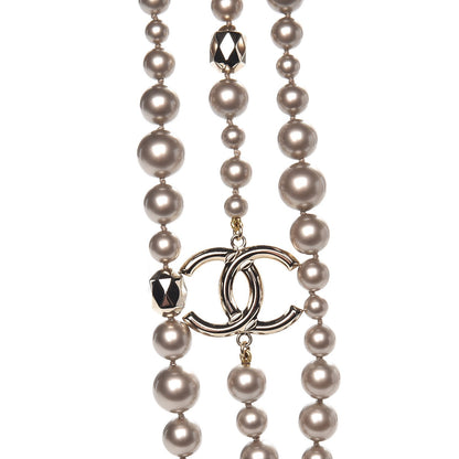 Chanel Resin Pearl Multi Strand CC Necklace Golden Pearly Beige 4 of 6