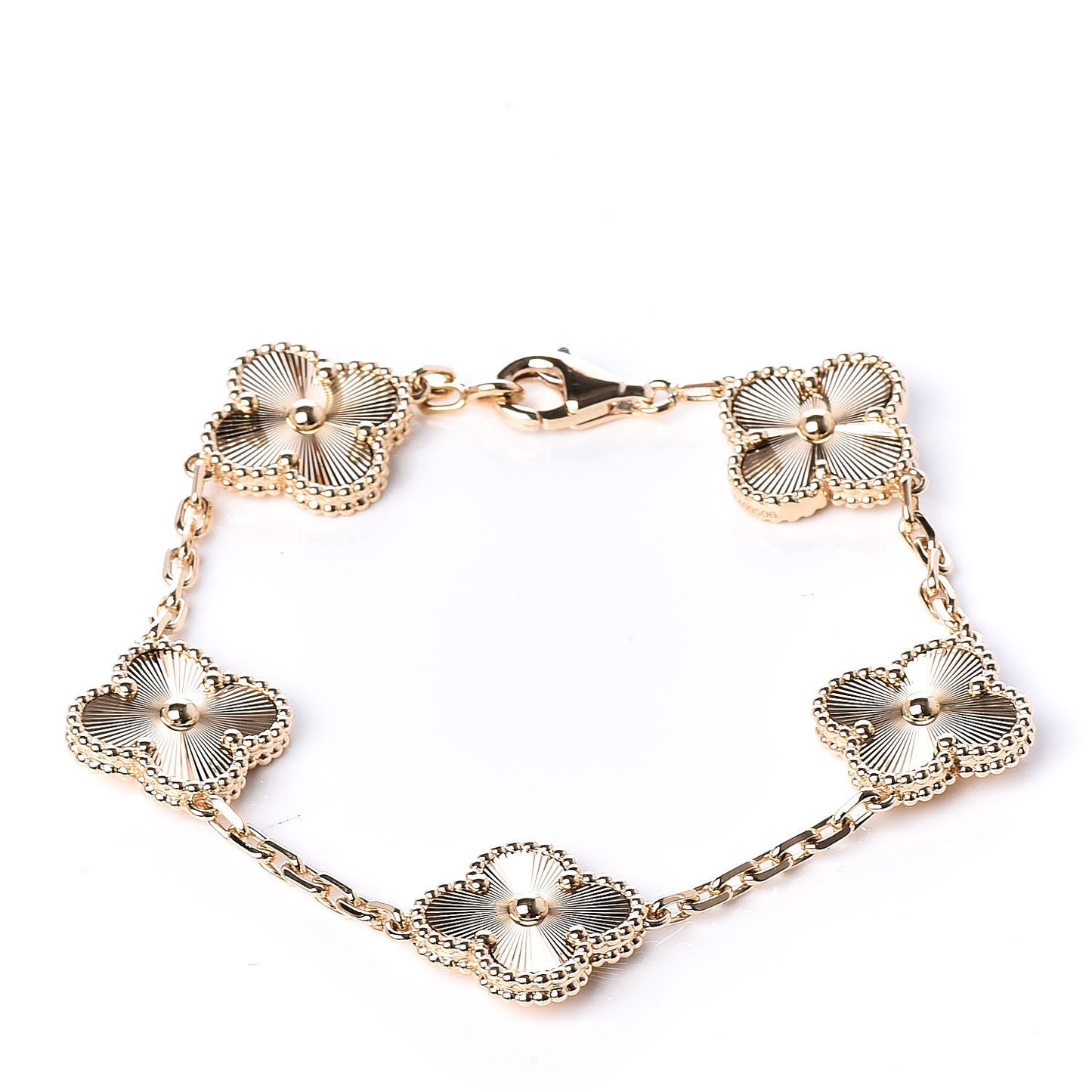 18K Yellow Gold 5 Motifs Guilloche Vintage Alhambra Bracelet