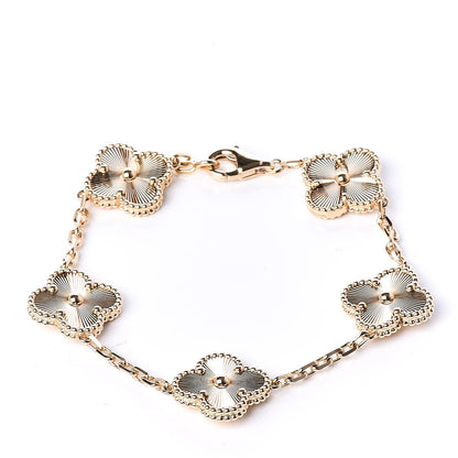 Van Cleef & Arpels 18K Yellow Gold 5 Motifs Guilloche Vintage Alhambra Bracelet 1 of 6