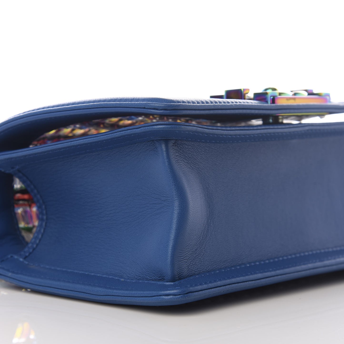 Lambskin PVC Thread Woven Small Boy Flap Dark Blue