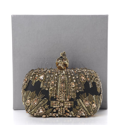 Alexander McQueen Mesh Satin Crystal Embellished Skull Box Clutch Gold 9 of 9