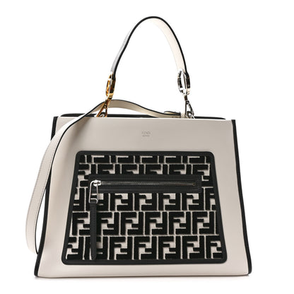 Fendi Vitello Century Velvet F is Fendi FF Embroidered Regular Runaway Satchel White Black 1 of 10