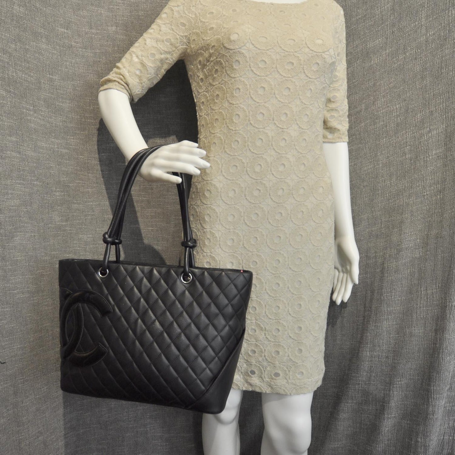 Calfskin Quilted Large Cambon Tote Black