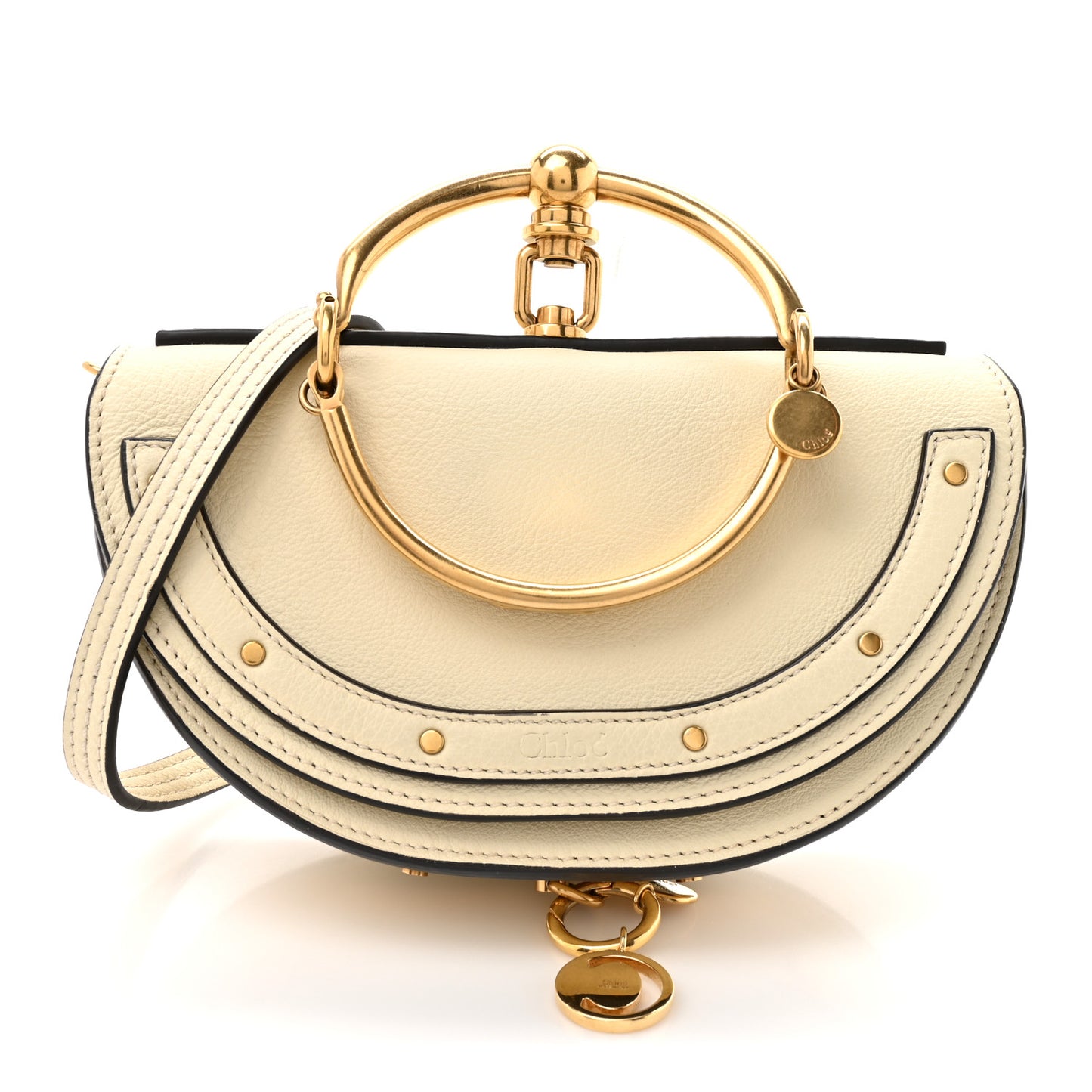 Calfskin Small Nile Bracelet Minaudiere Bag Off White