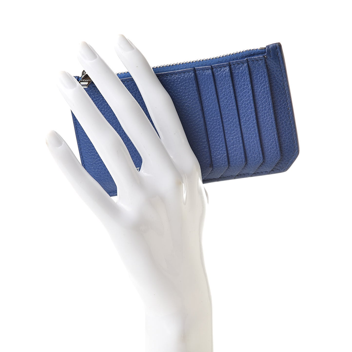 Grained Calfskin 5 Fragments Zip Pouch Card Holder Blue