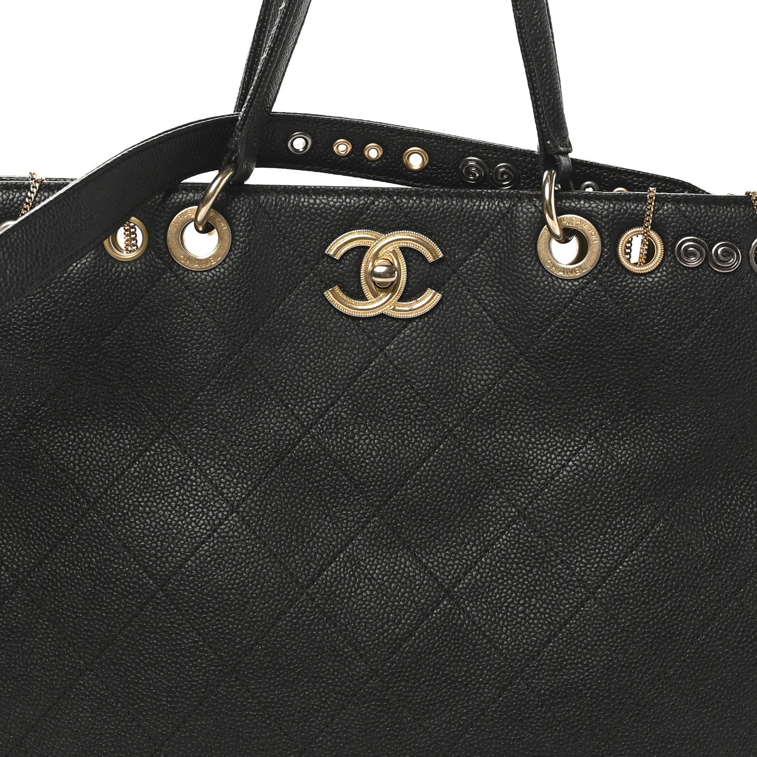 Chanel Caviar Quilted Grommet Embellished Piercing Chic Tote Bag Black 8 of 11
