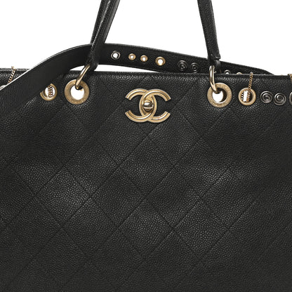 Chanel Caviar Quilted Grommet Embellished Piercing Chic Tote Bag Black 8 of 11