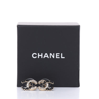 Chanel Crystal Baguette Lambskin Chain CC Vintage Allure Stud Earrings Black Gold 5 of 5
