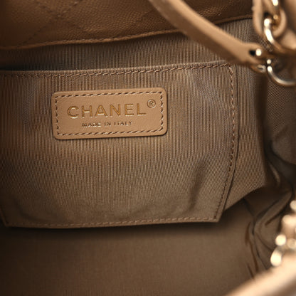 Chanel Caviar Quilted Rolled Up Bucket Drawstring Bag Beige 6 of 10