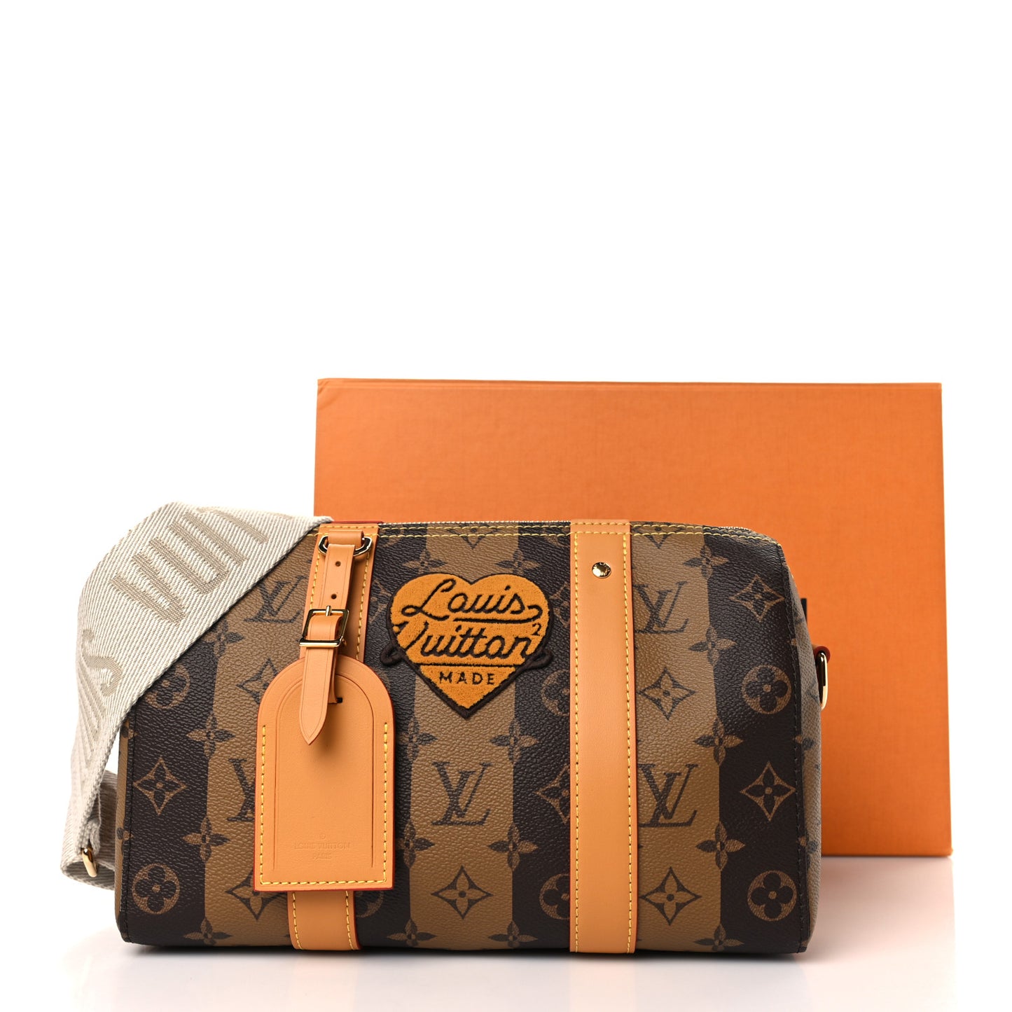 X NIGO Reverse Monogram Stripes City Keepall Bandouliere Brown