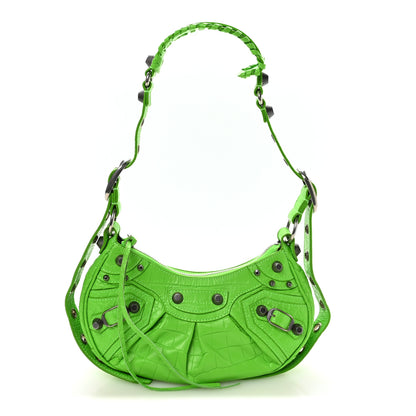 Balenciaga Extra Supple Calfskin Crocodile Embossed Le Cagole Shoulder Bag XS Acid Green 1 of 11