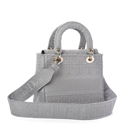Christian Dior Canvas Embroidered Cannage Medium Lady D-Lite Gray 3 of 11