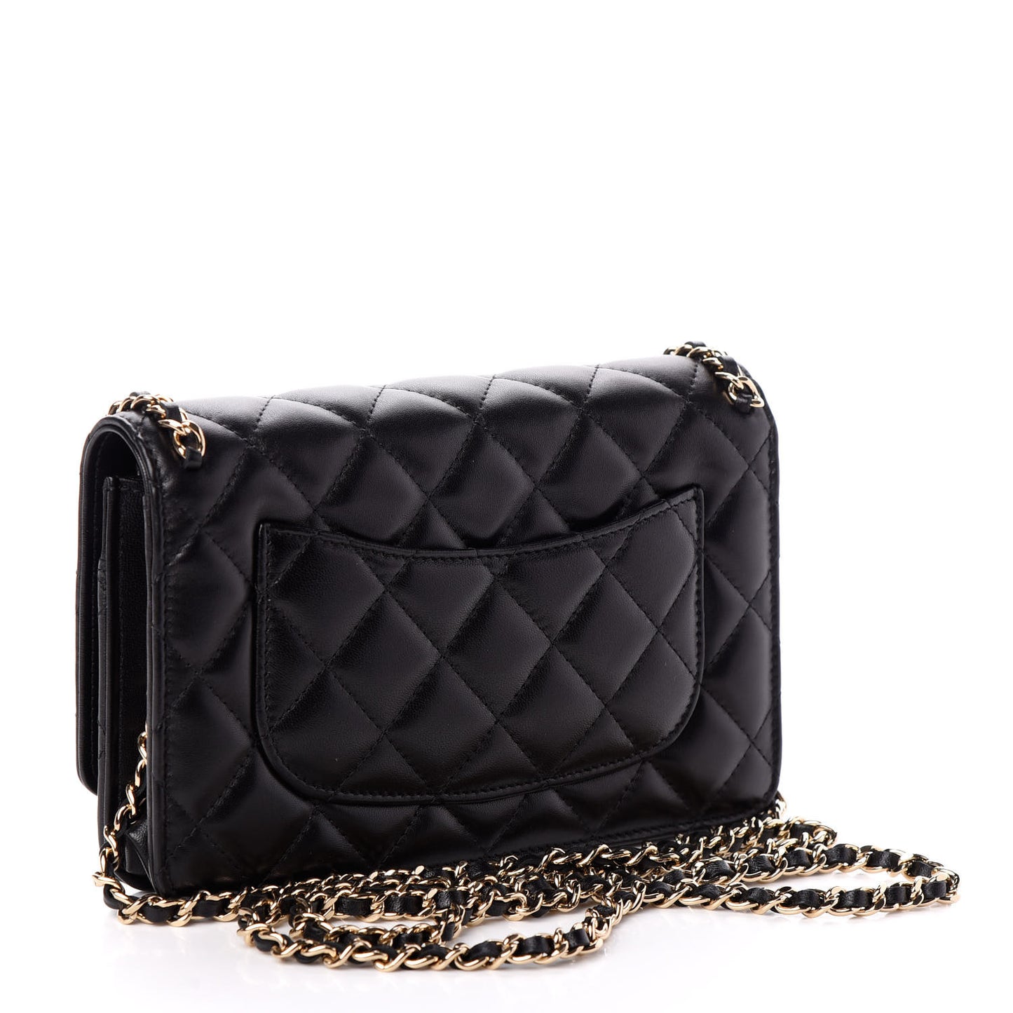 Lambskin Quilted Chain Around Wallet On Chain WOC Black