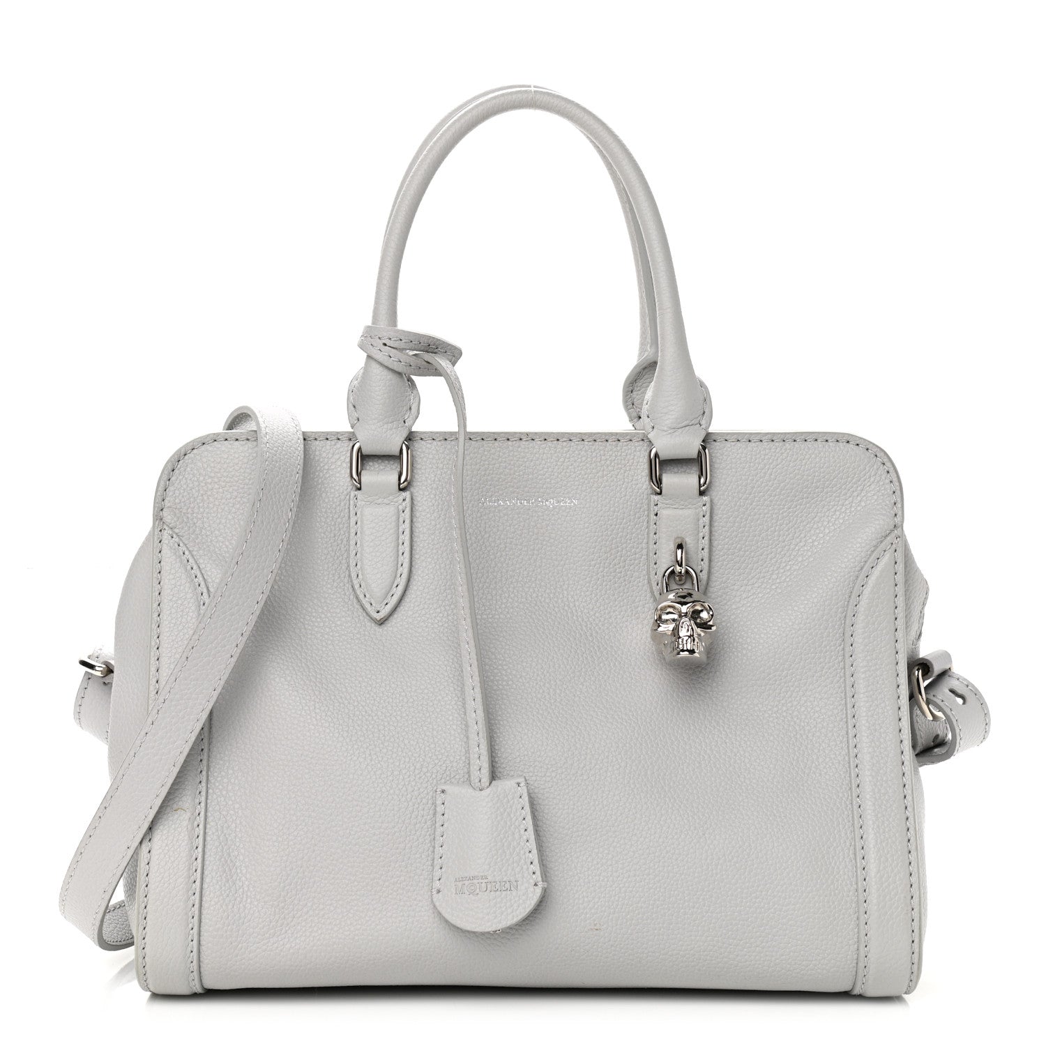 Alexander McQueen Pebbled Calfskin Small Skull Padlock Zip Around Tote Light Grey 1 of 13