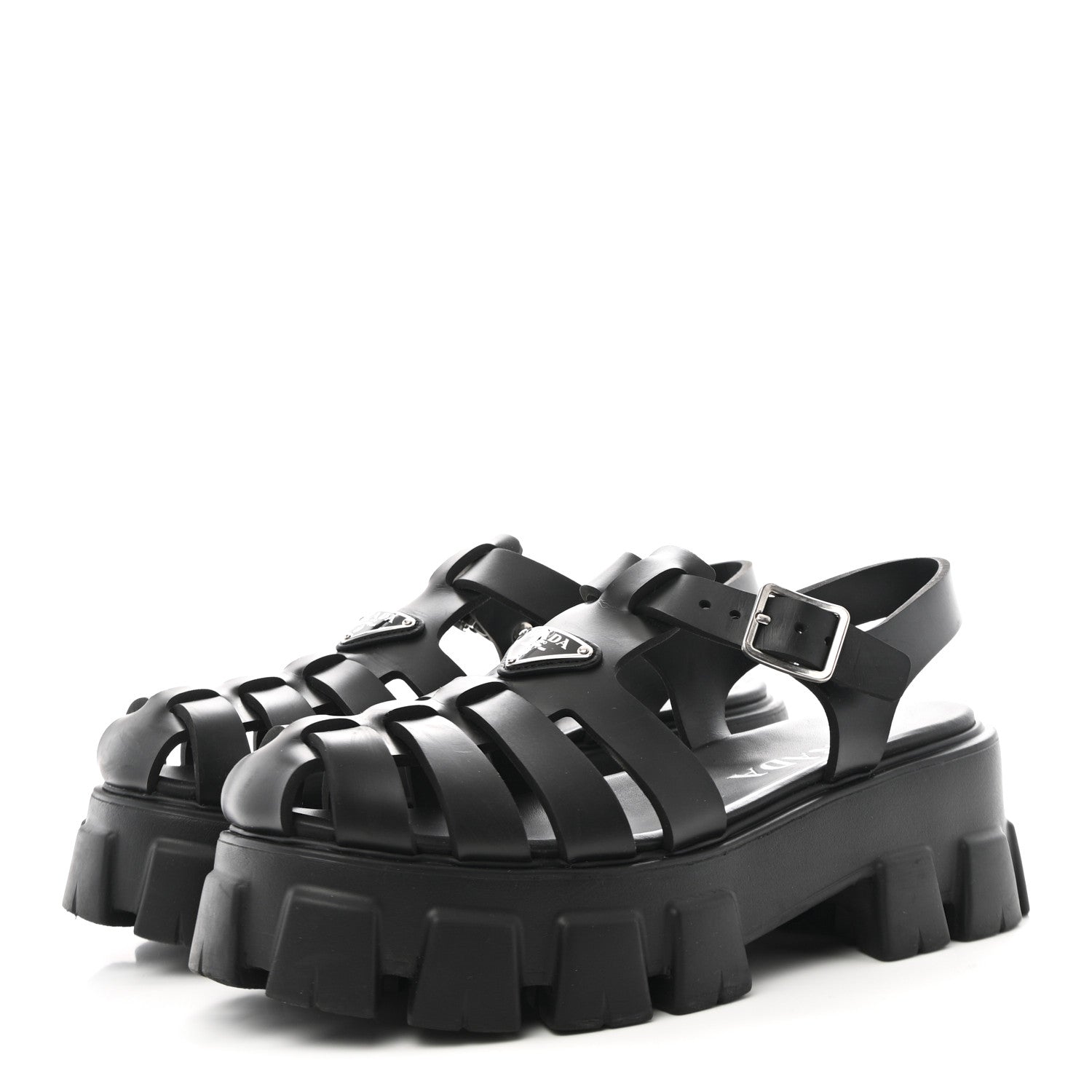 Prada Foam Rubber Triangle Logo Monolith 55mm Cage Sandals 40 Black 4 of 11
