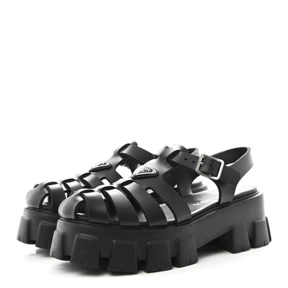 Prada Foam Rubber Triangle Logo Monolith 55mm Cage Sandals 40 Black 4 of 11