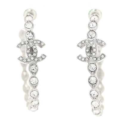 Chanel Metal Crystal CC Hoop Earrings Silver 1 of 5