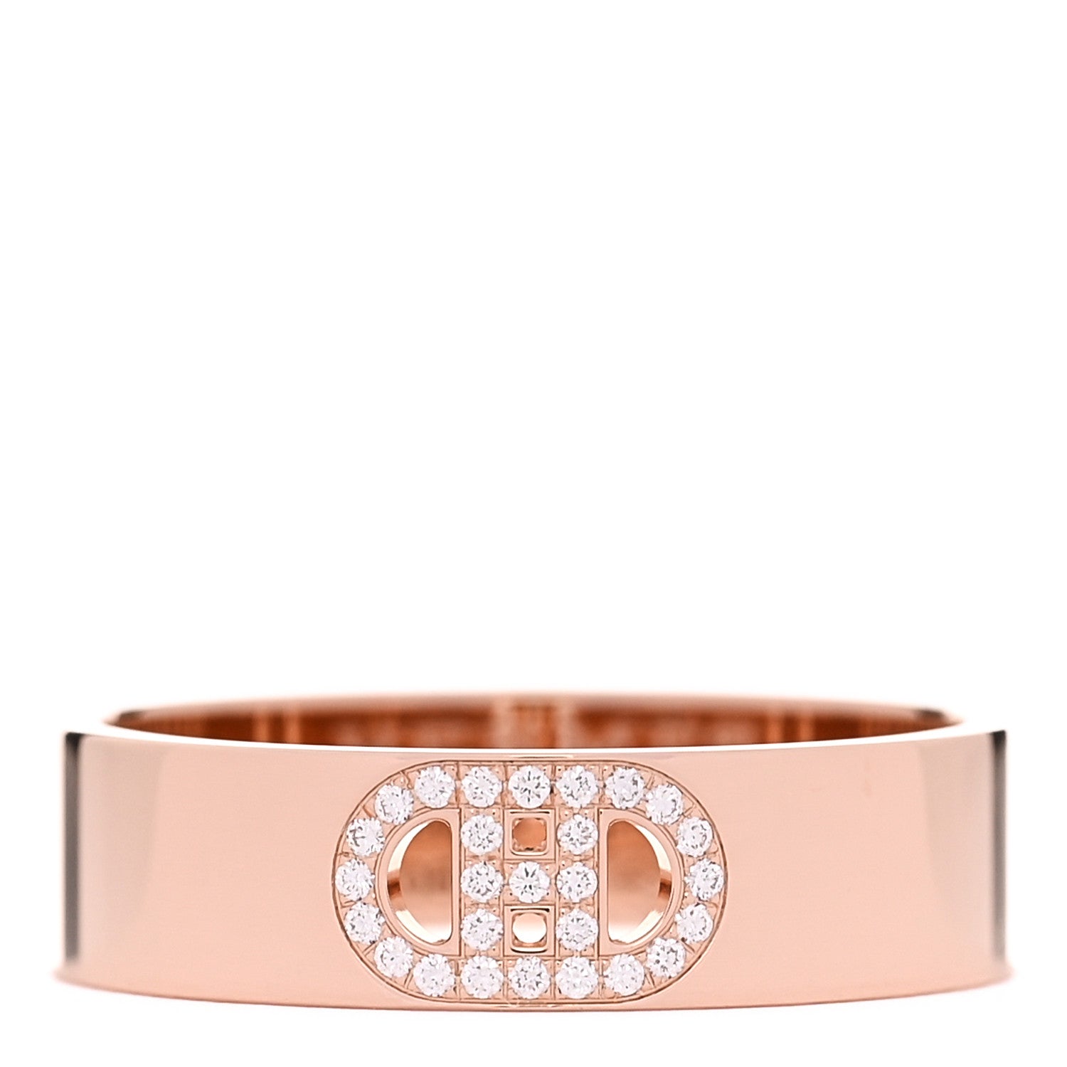 Hermes 18K Rose Gold Diamond PM H D'Ancre Ring 58 8.5 1 of 5