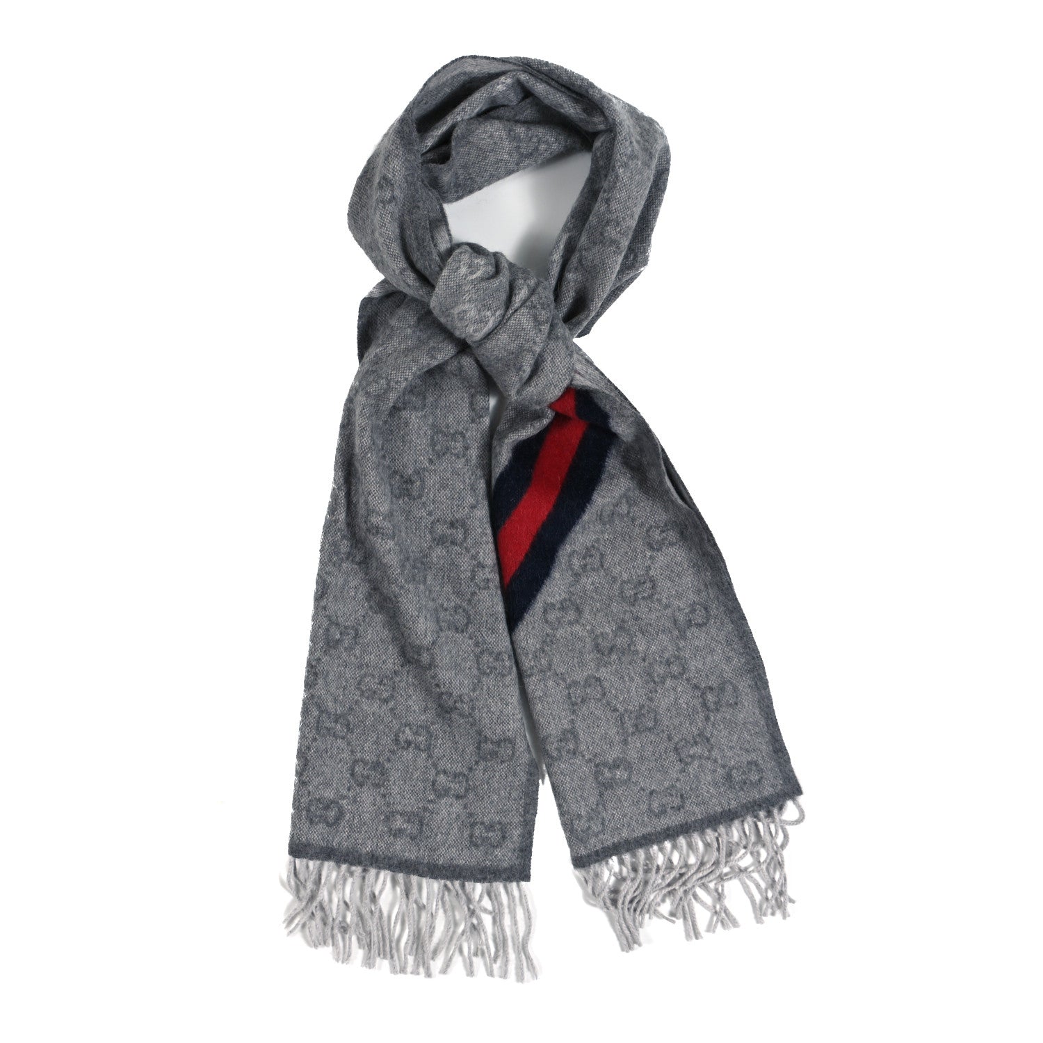Gucci Wool Angora Monogram Web New Nikky Scarf Zinc Blue 1 of 4