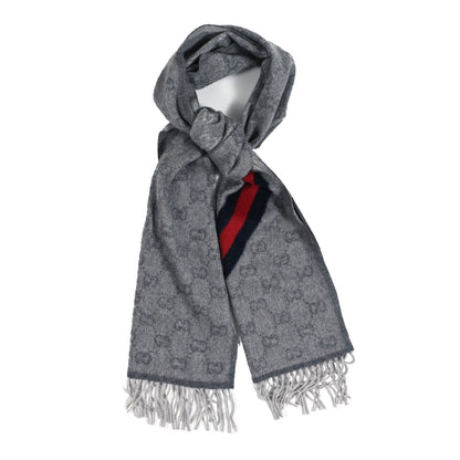 Gucci Wool Angora Monogram Web New Nikky Scarf Zinc Blue 1 of 4