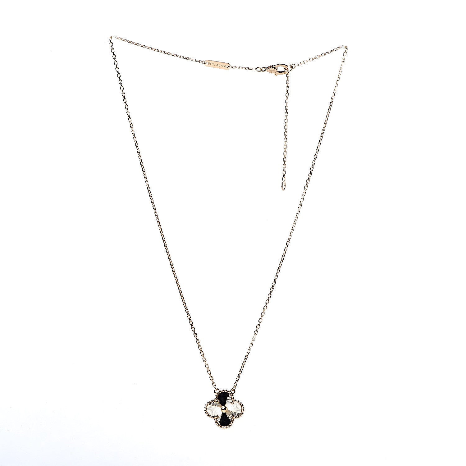 Van Cleef & Arpels 18K Yellow Gold Guilloche Vintage Alhambra Pendant Necklace 3 of 7