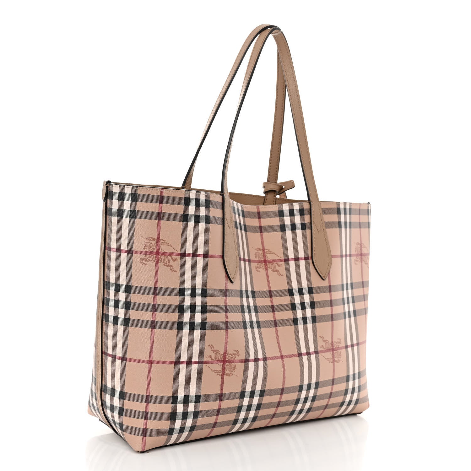 Burberry Grainy Calfskin Haymarket Check Medium Reversible Tote Camel 5 of 16