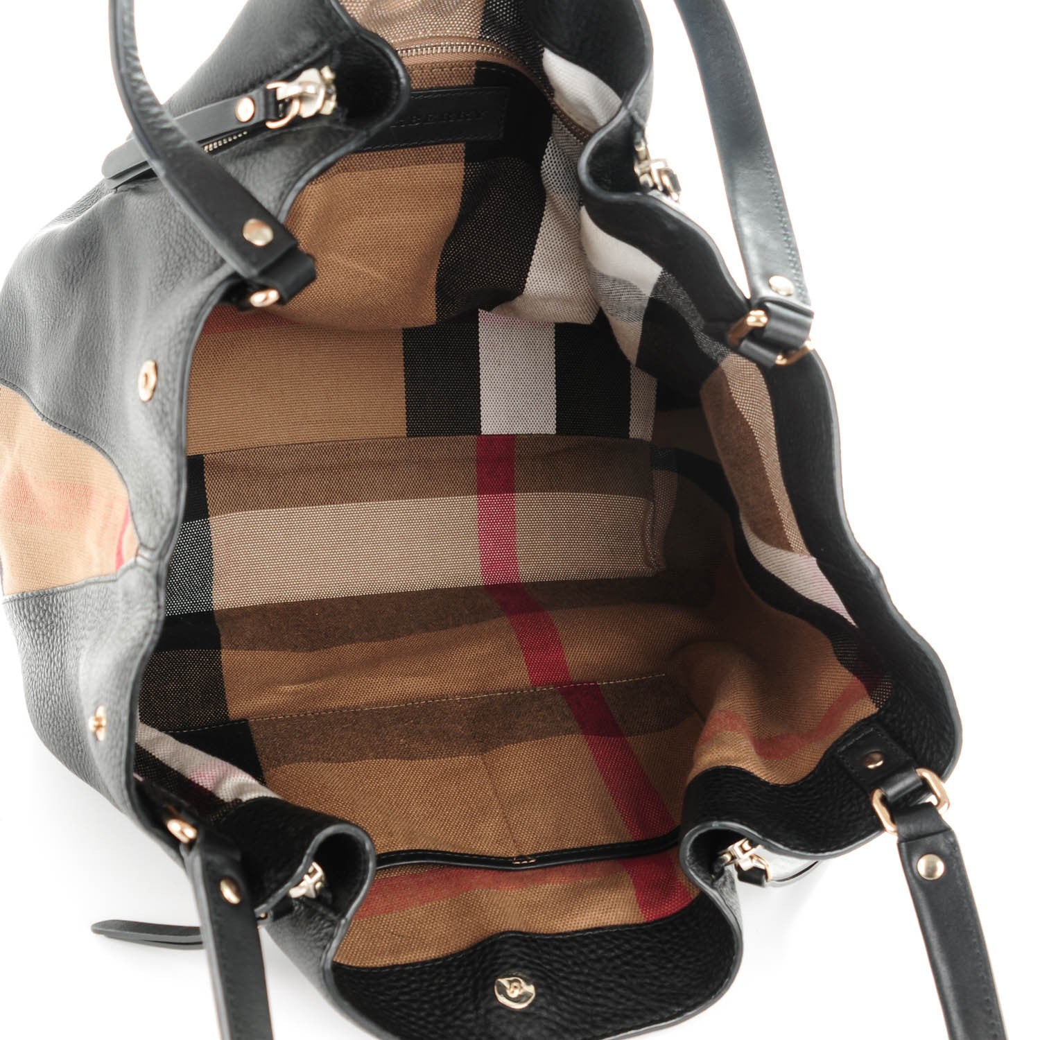 Burberry Grainy Calfskin House Check Medium Maidstone Black 5 of 8