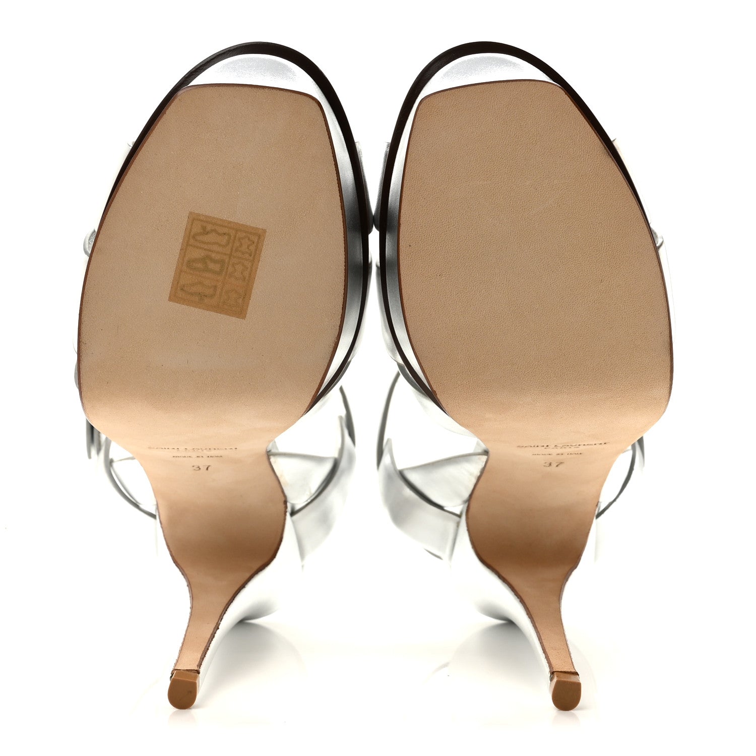 Saint Laurent Metallic Calfskin Tribute 105 Platform Sandals 37 Silver 6 of 10