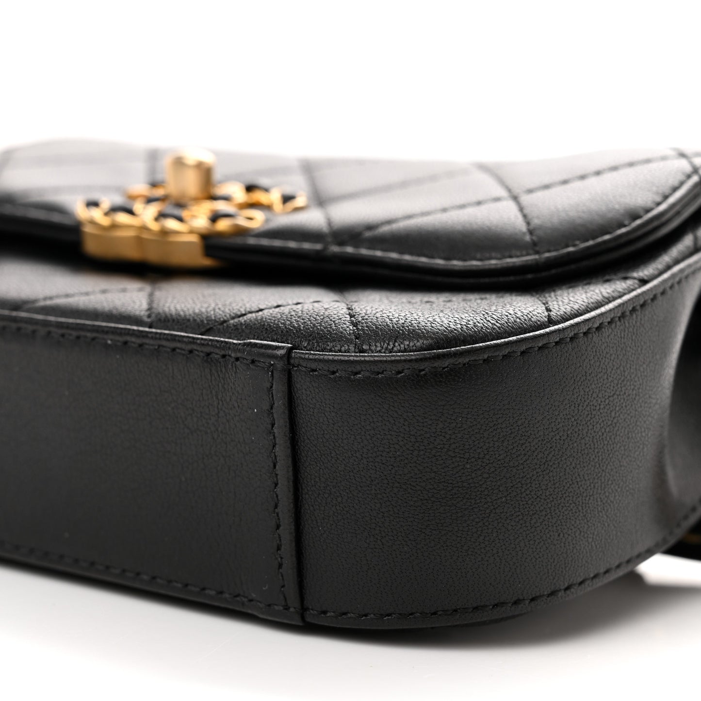Lambskin Quilted Chain Infinity Waist Belt Bag Black