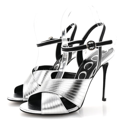 Gucci Malaga Kid Webby Crossover High Heel Sandals 37 Silver 4 of 10