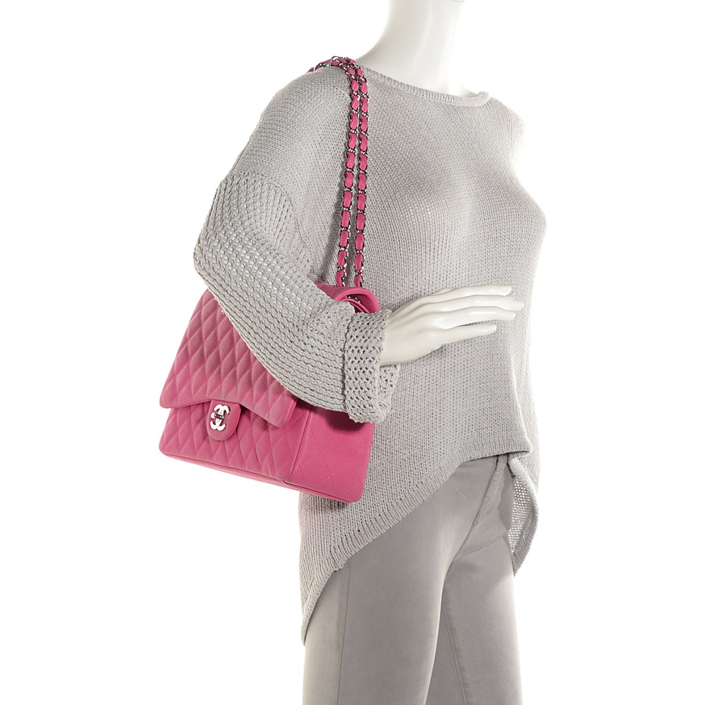 Iridescent Caviar Maxi Double Flap Pink