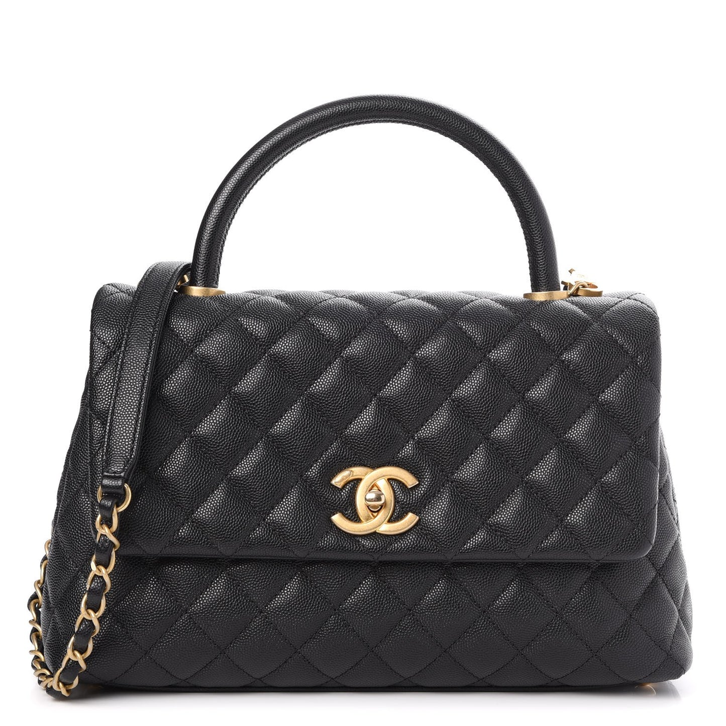 Caviar Quilted Small Coco Handle Flap Black