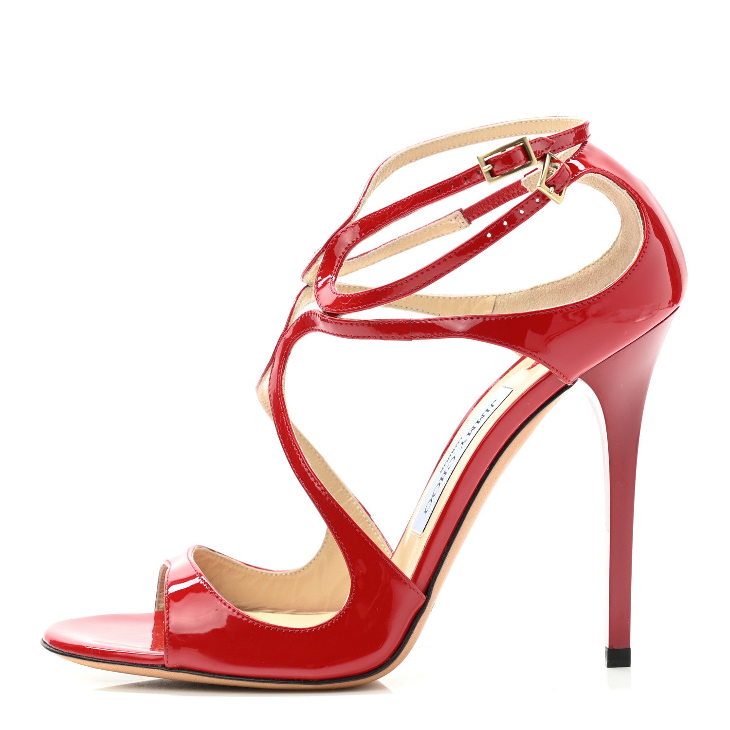 Jimmy Choo Patent Calfskin Lance Sandals 39.5 Red 1 of 9