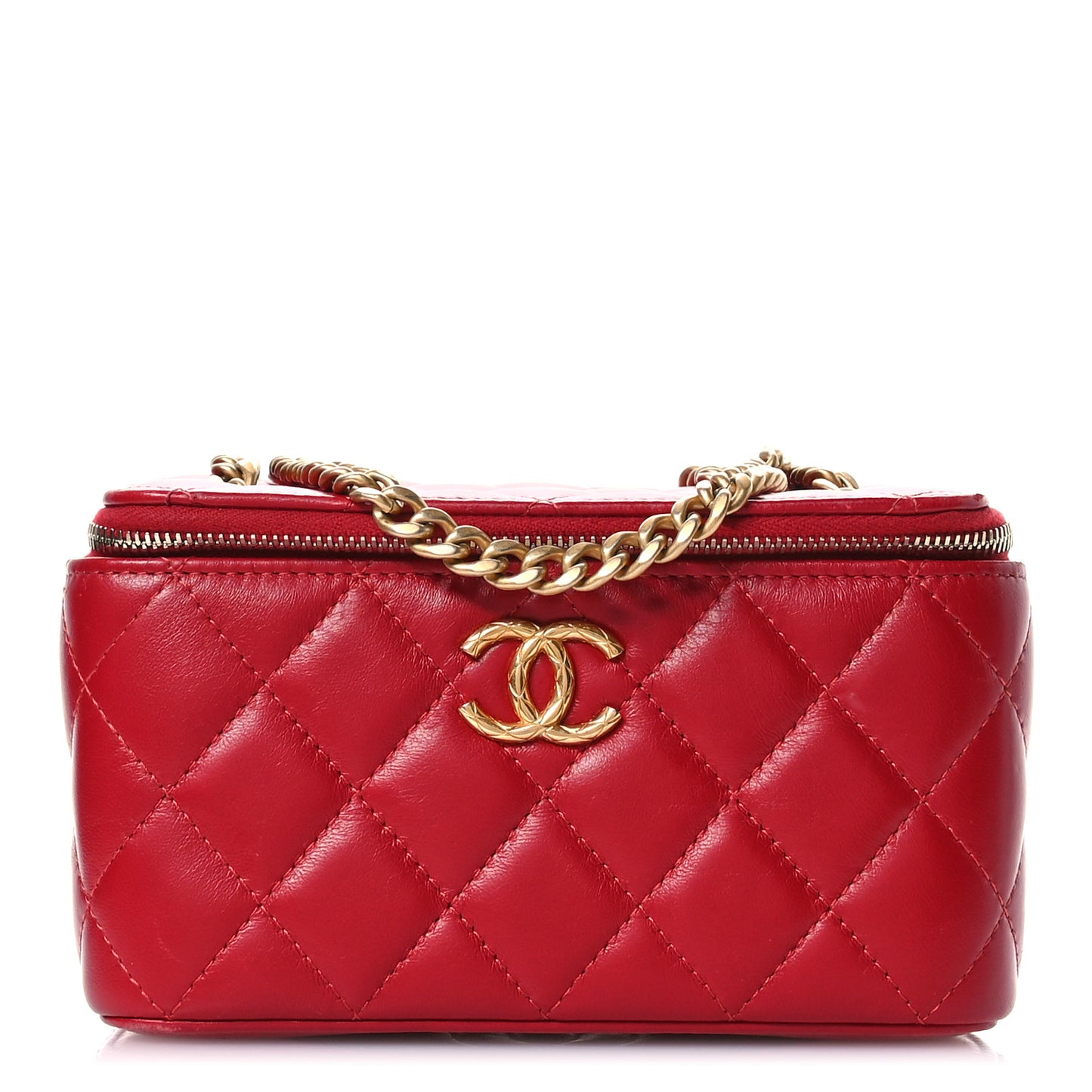 Lambskin Quilted Small Pillow Crush Vanity Case With Chain Red