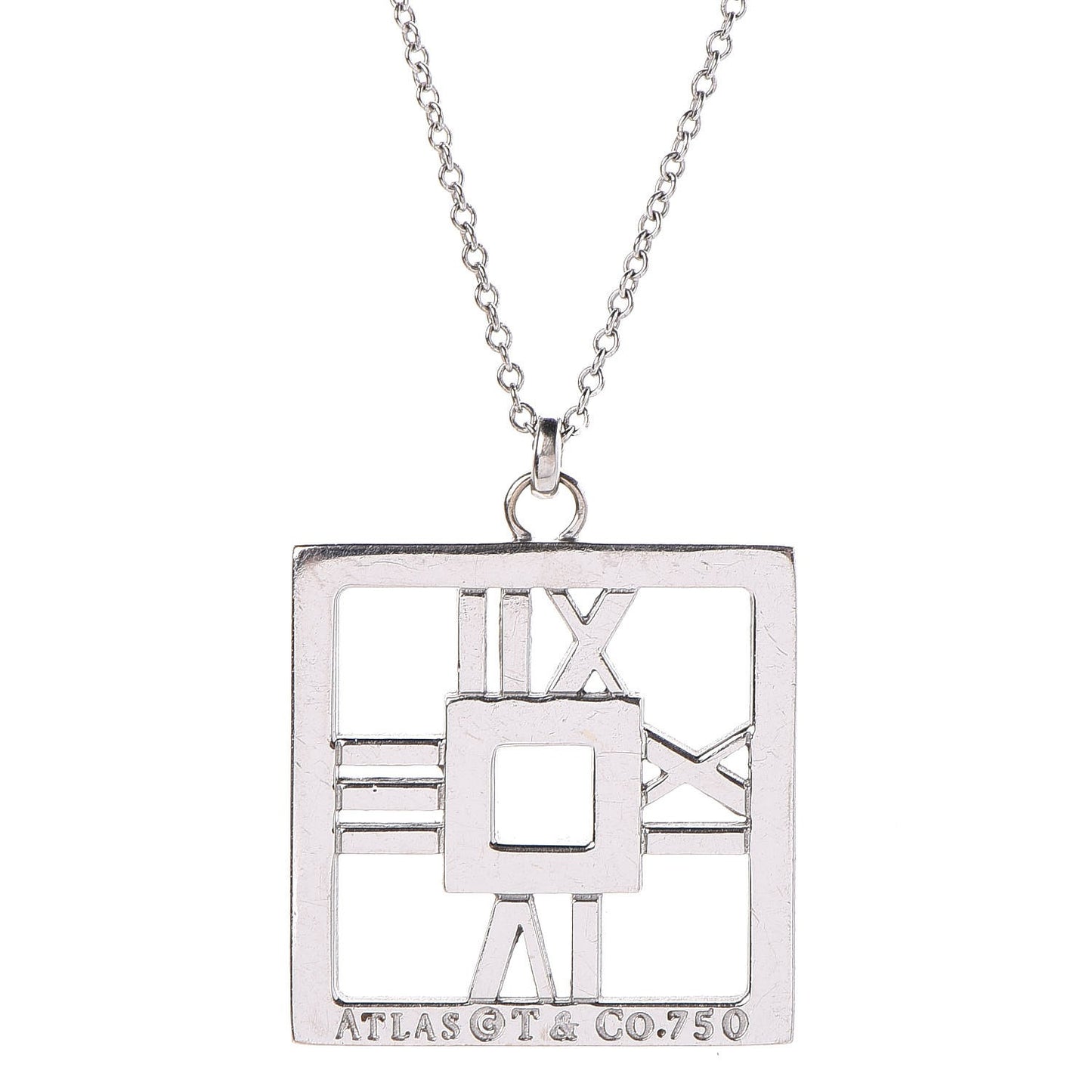 18K White Gold Diamond Atlas Square Pendant Necklace
