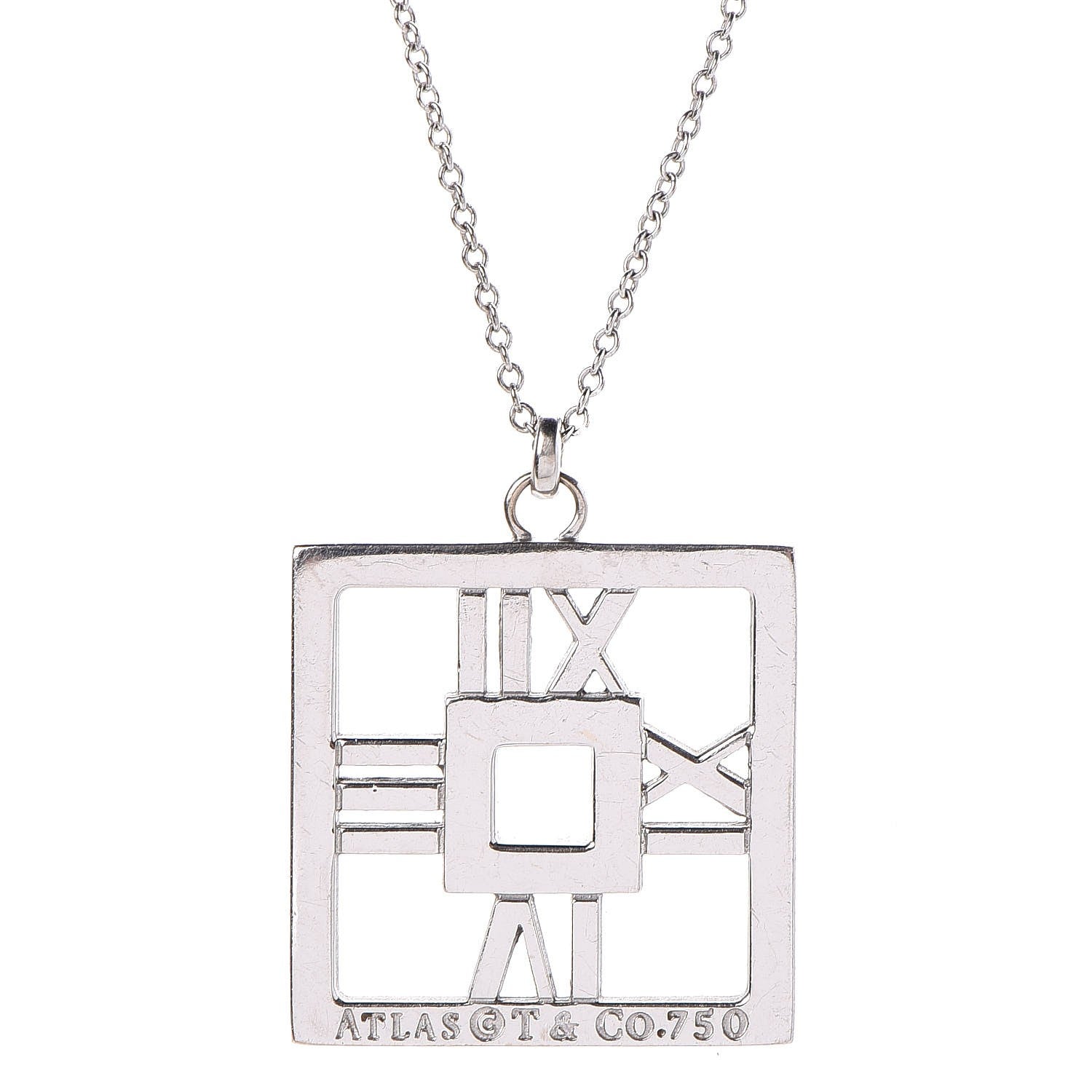 Tiffany 18K White Gold Diamond Atlas Square Pendant Necklace 5 of 7