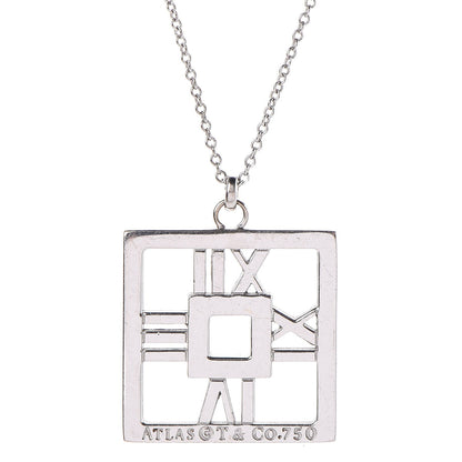 Tiffany 18K White Gold Diamond Atlas Square Pendant Necklace 5 of 7