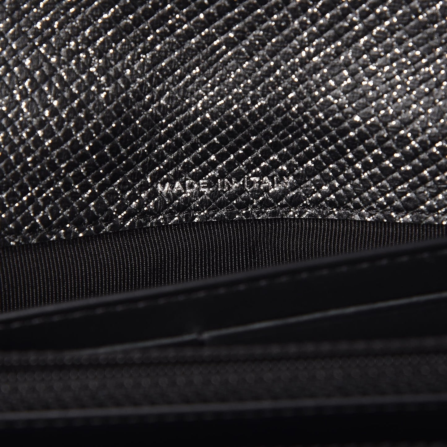 Glitter Calfskin Quilted Long Flap Wallet Black