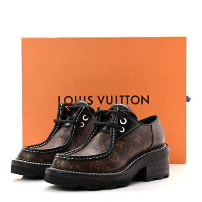 Louis Vuitton Monogram Calfskin Beaubourg Platform Derby Shoes 37.5 Brown 10 of 10