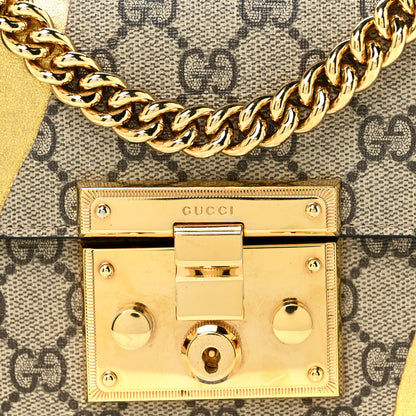 Gucci Calfskin GG Supreme Monogram Small Padlock Shoulder Bag Black Gold 7 of 9