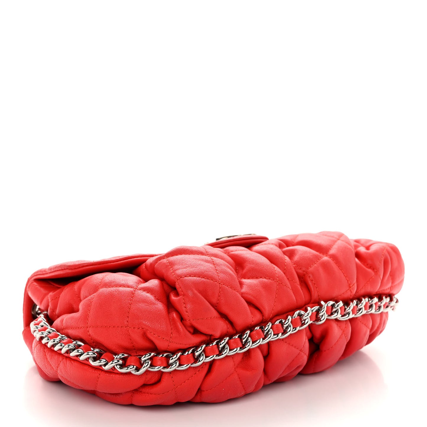 Washed Lambskin Quilted Medium Chain Around Messenger Red