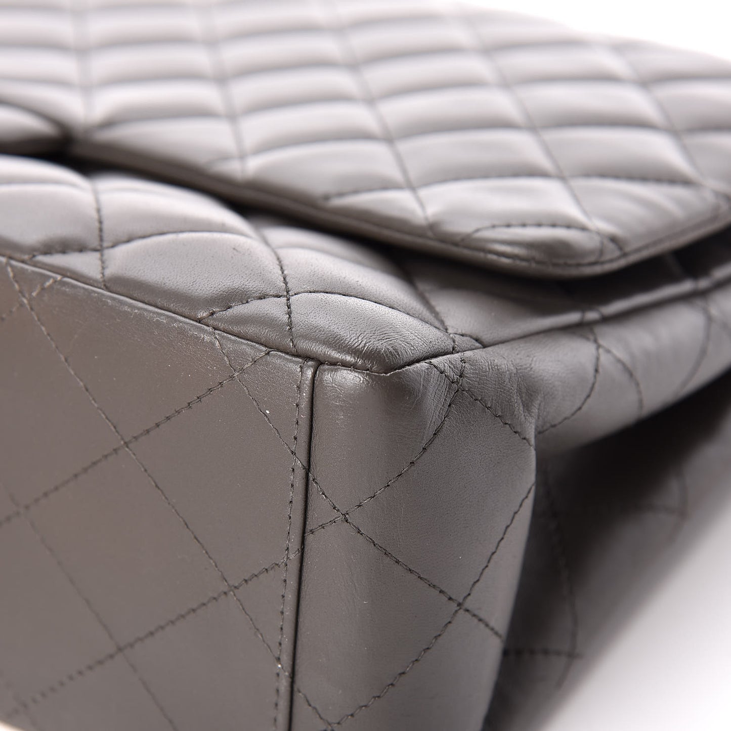 Lambskin Quilted Maxi Single Flap Dark Grey