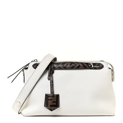 Fendi Vitello Dolce Bi-Color FF 1974 Embossed Medium By The Way Boston Bag White Ice Maya Black 1 of 13