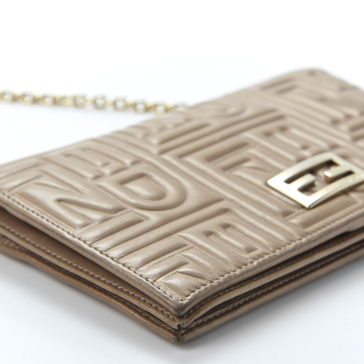 Metallic Nappa Logo Embossed Long Wallet On Chain Gold