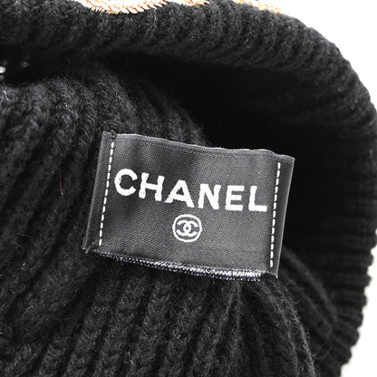 Chanel Cashmere Sequin Logo Beanie Hat Black Gold 8 of 9