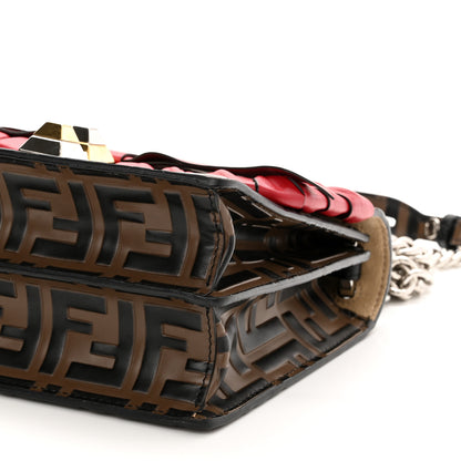 Fendi Vitello Shiny Nappa Bi-Color FF 1974 Lace Up Bow Embossed Small Kan I Shoulder Bag Maya Black Fragola 10 of 11