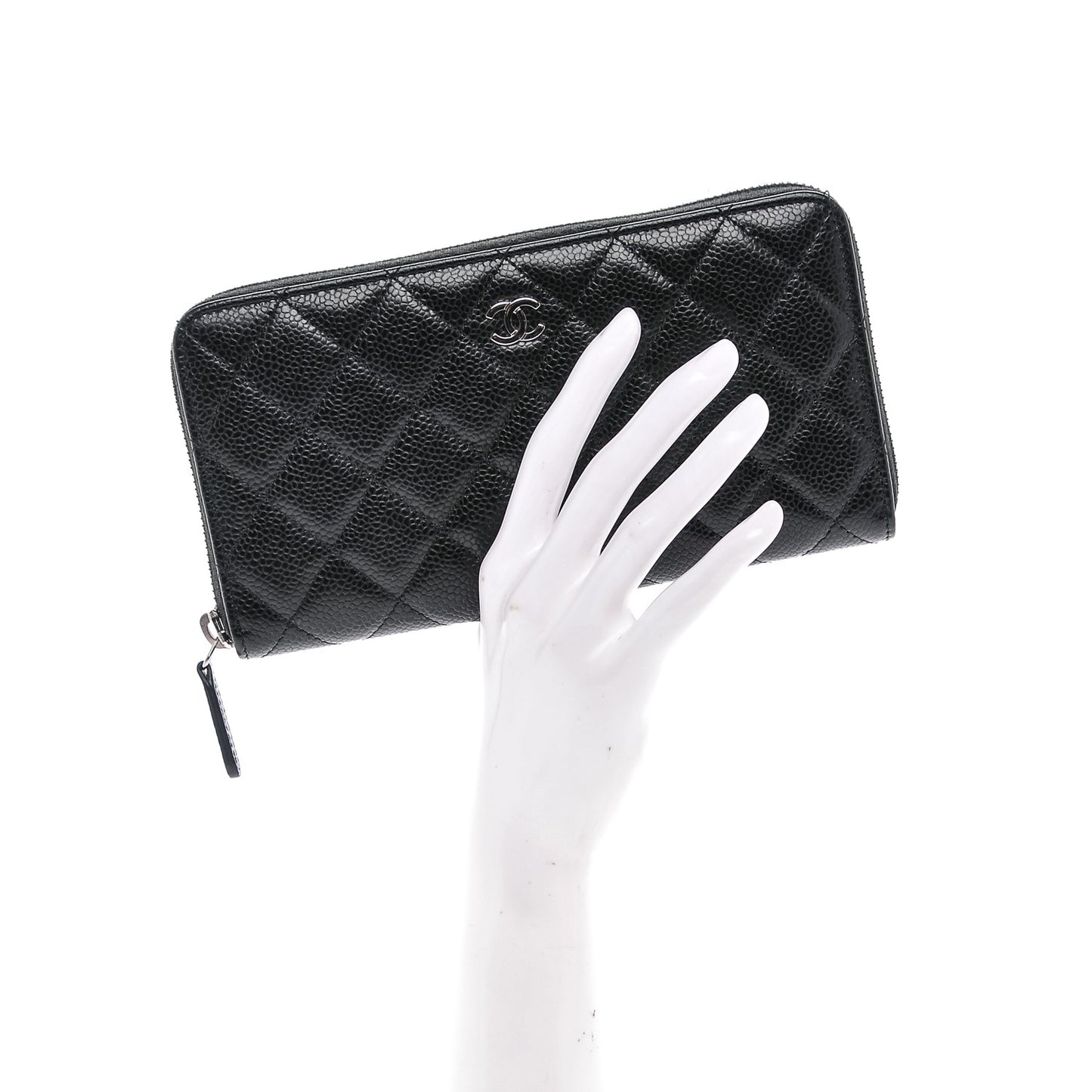 Caviar Quilted Large Gusset Zip Around Wallet Black